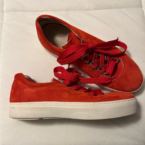 Stuart Weitzman Red Suede Gaming Sneaker Size 6 - Picture 4 of 11
